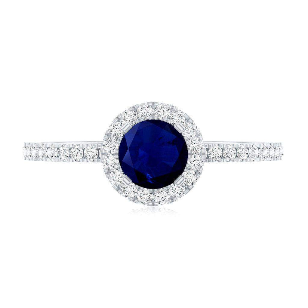 0.95 Carat Round Blue Sapphire and Diamond Halo Engagement Ring