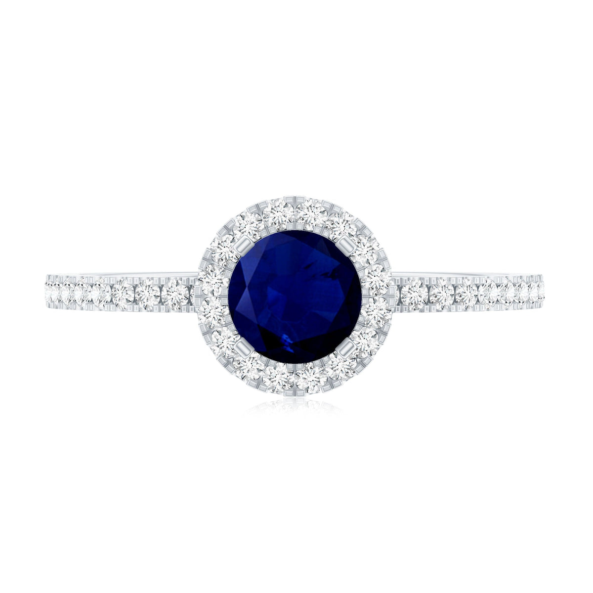 0.95 Carat Round Blue Sapphire and Diamond Halo Engagement Ring
