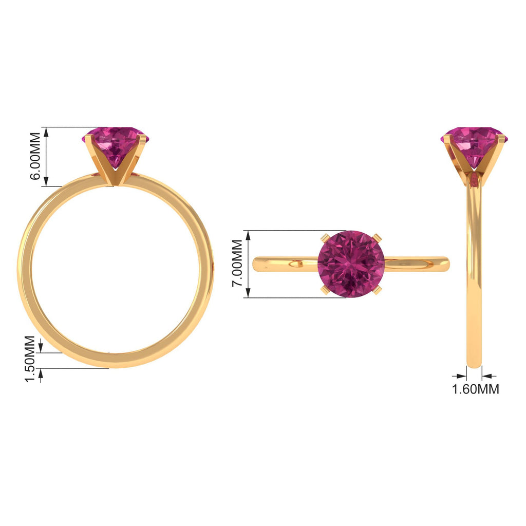 Round Pink Tourmaline Solitaire Ring in Peg Head Setting
