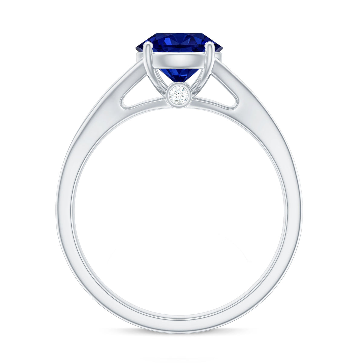2.7 Carat Round Lab Grown Blue Sapphire Engagement Ring with Diamond Split Shank