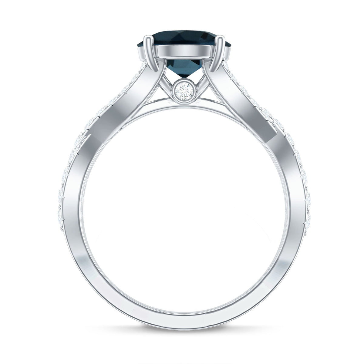 Real London Blue Topaz Crossover Engagement Ring with Diamond
