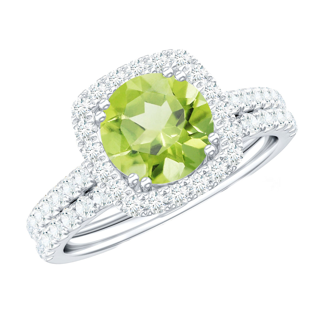 Natural 2 Carat Peridot Engagement Ring with Wedding Band