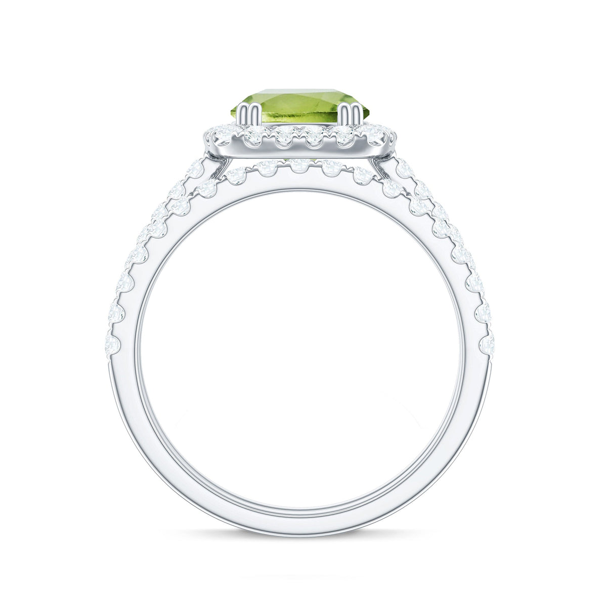 Natural 2 Carat Peridot Engagement Ring with Wedding Band