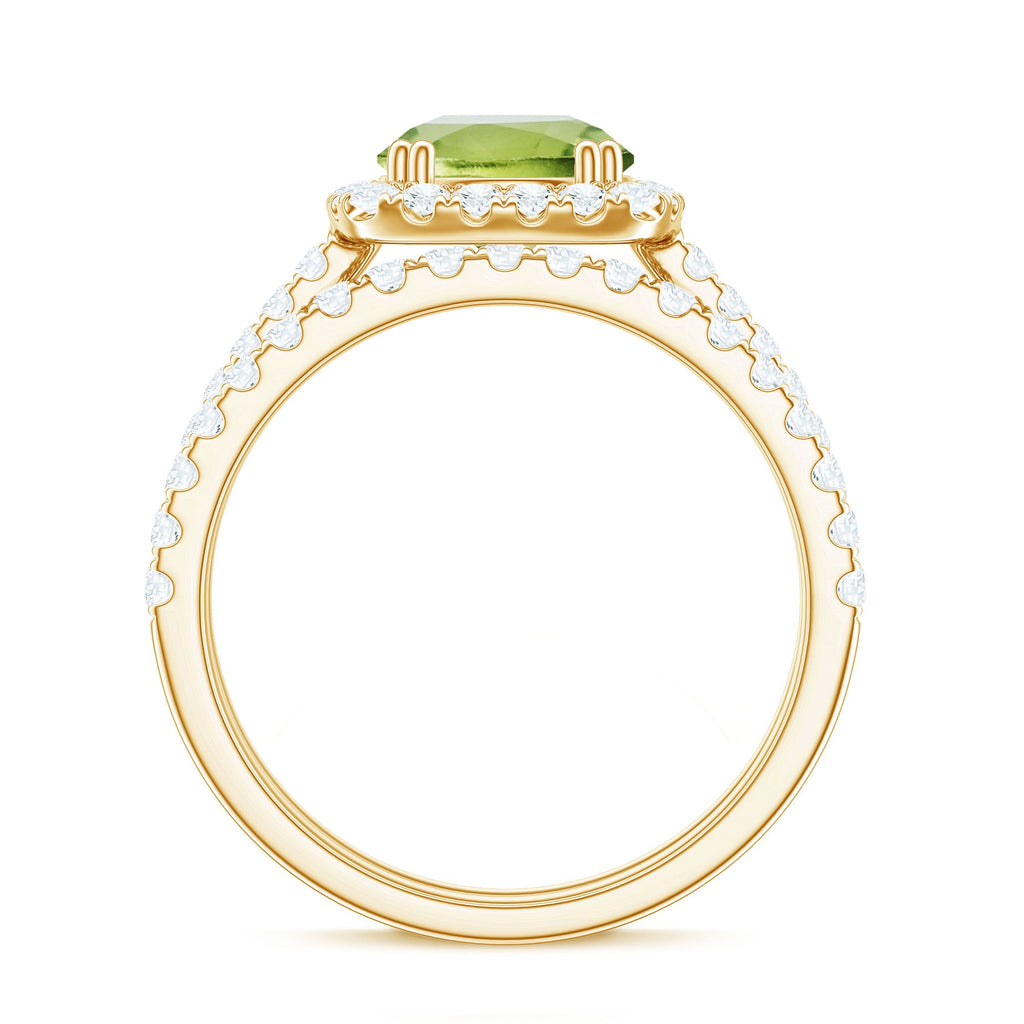 Natural 2 Carat Peridot Engagement Ring with Wedding Band