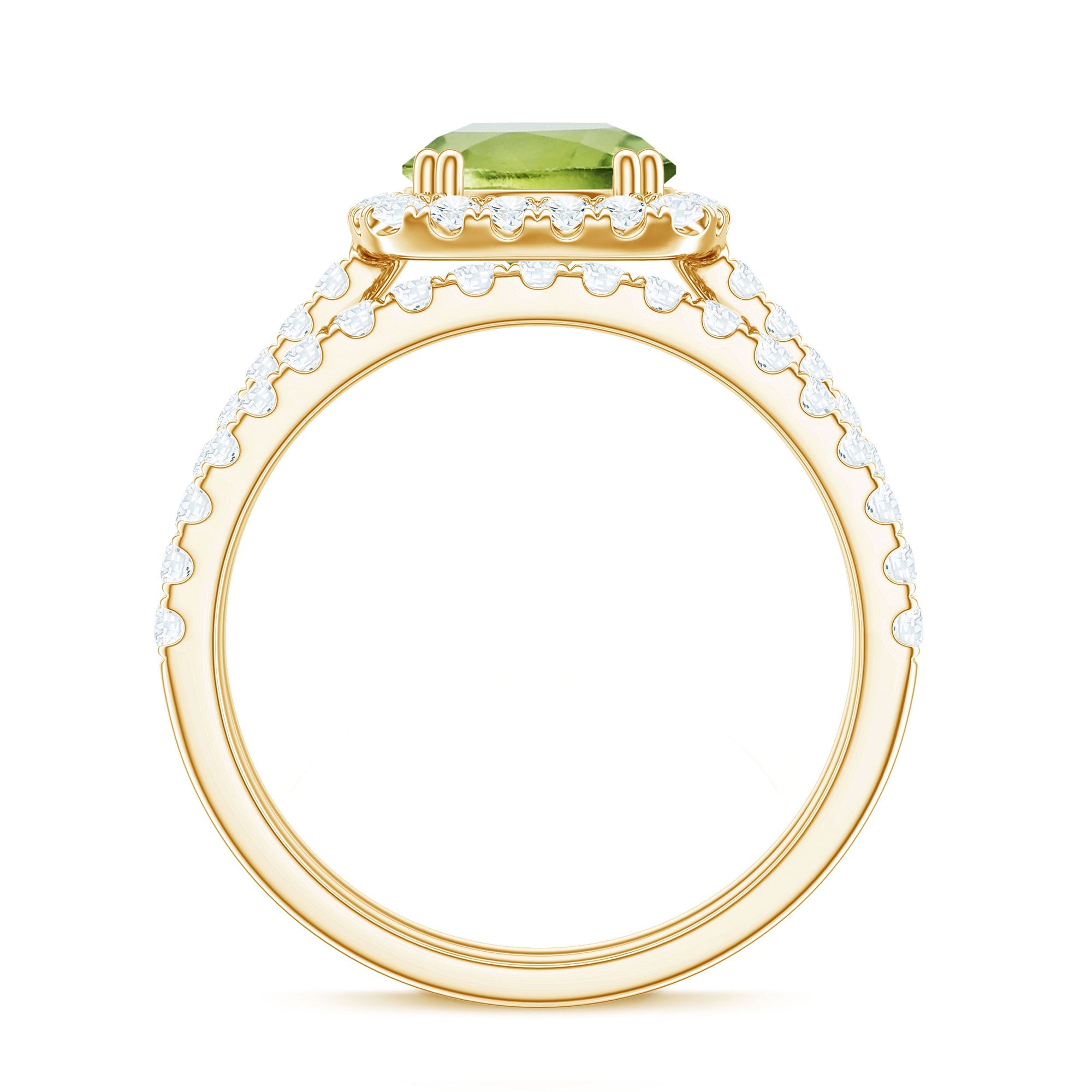Natural 2 Carat Peridot Engagement Ring with Wedding Band
