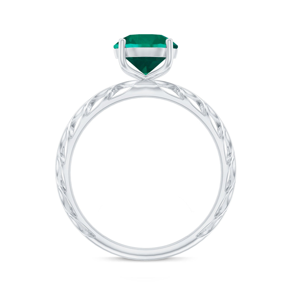 Certified Solitaire Lab Grown Emerald Engagement Ring with Filigree Details