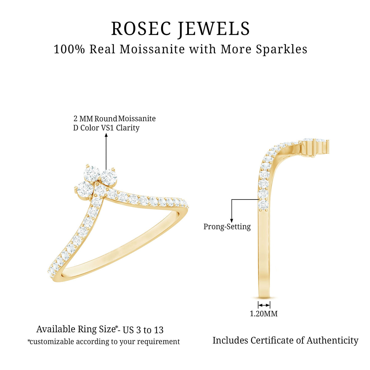 Certified Moissanite Chevron Wedding Ring Enhancer for Women