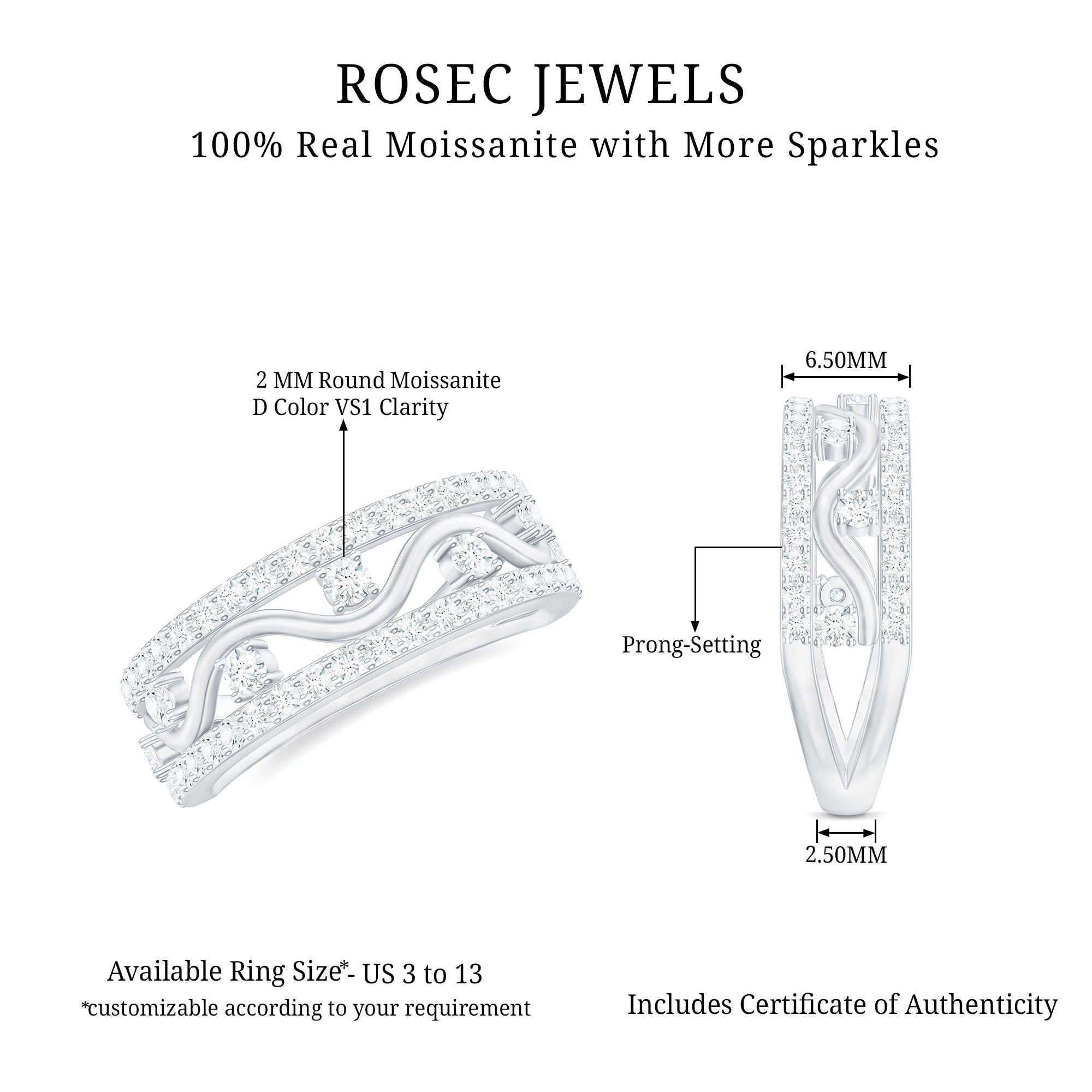 Certified Moissanite Wedding Anniversary Band for Her