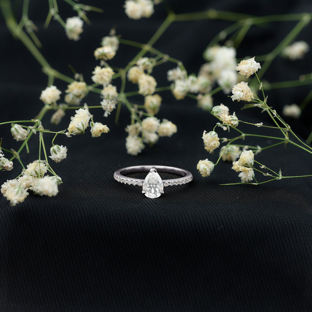 Certified Moissanite Teardrop Engagement Ring with Side Stones