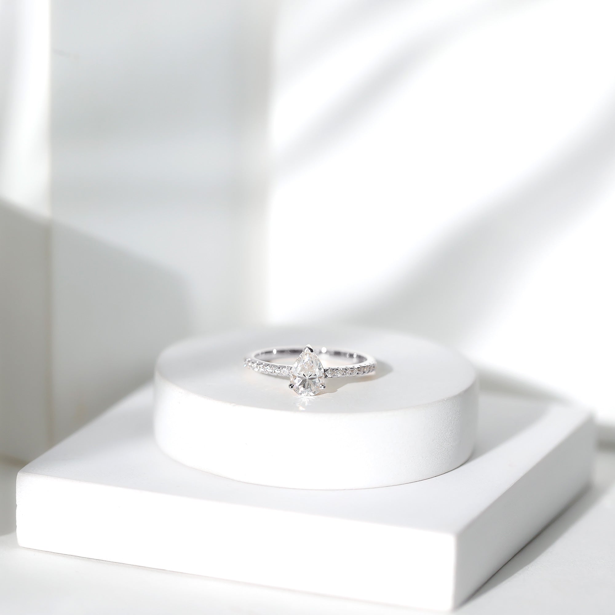 Certified Moissanite Teardrop Engagement Ring with Side Stones