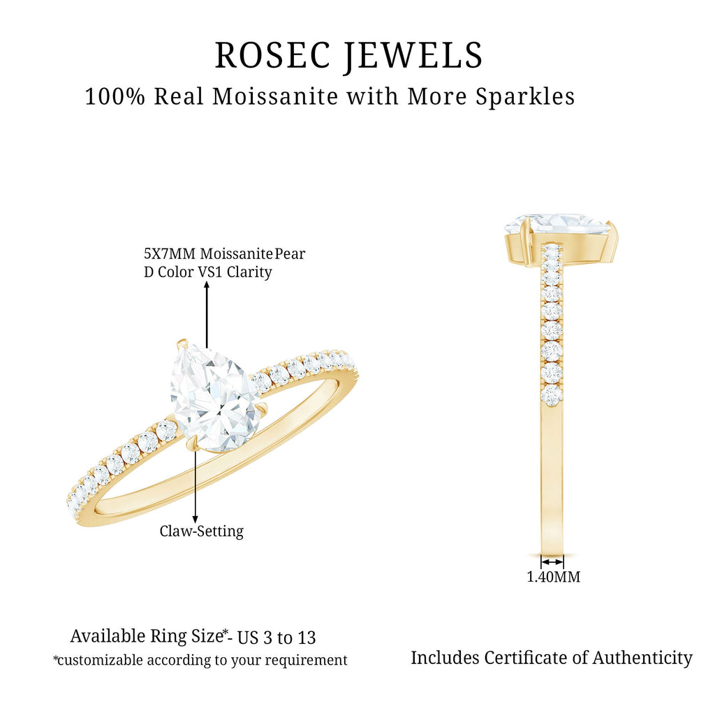 Certified Moissanite Teardrop Engagement Ring with Side Stones