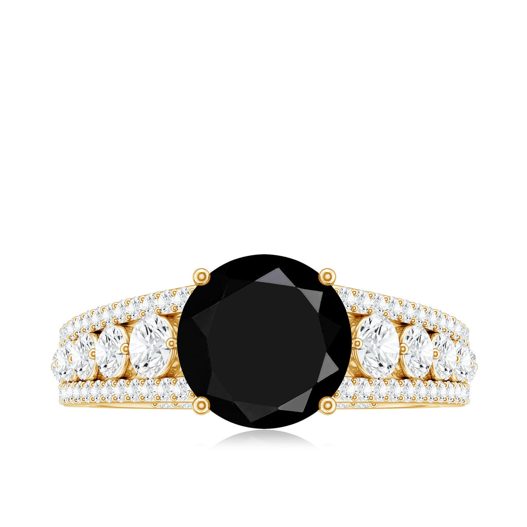 2 Carat Round Black Onyx Statement Engagement Ring with Moissanite Side Stones