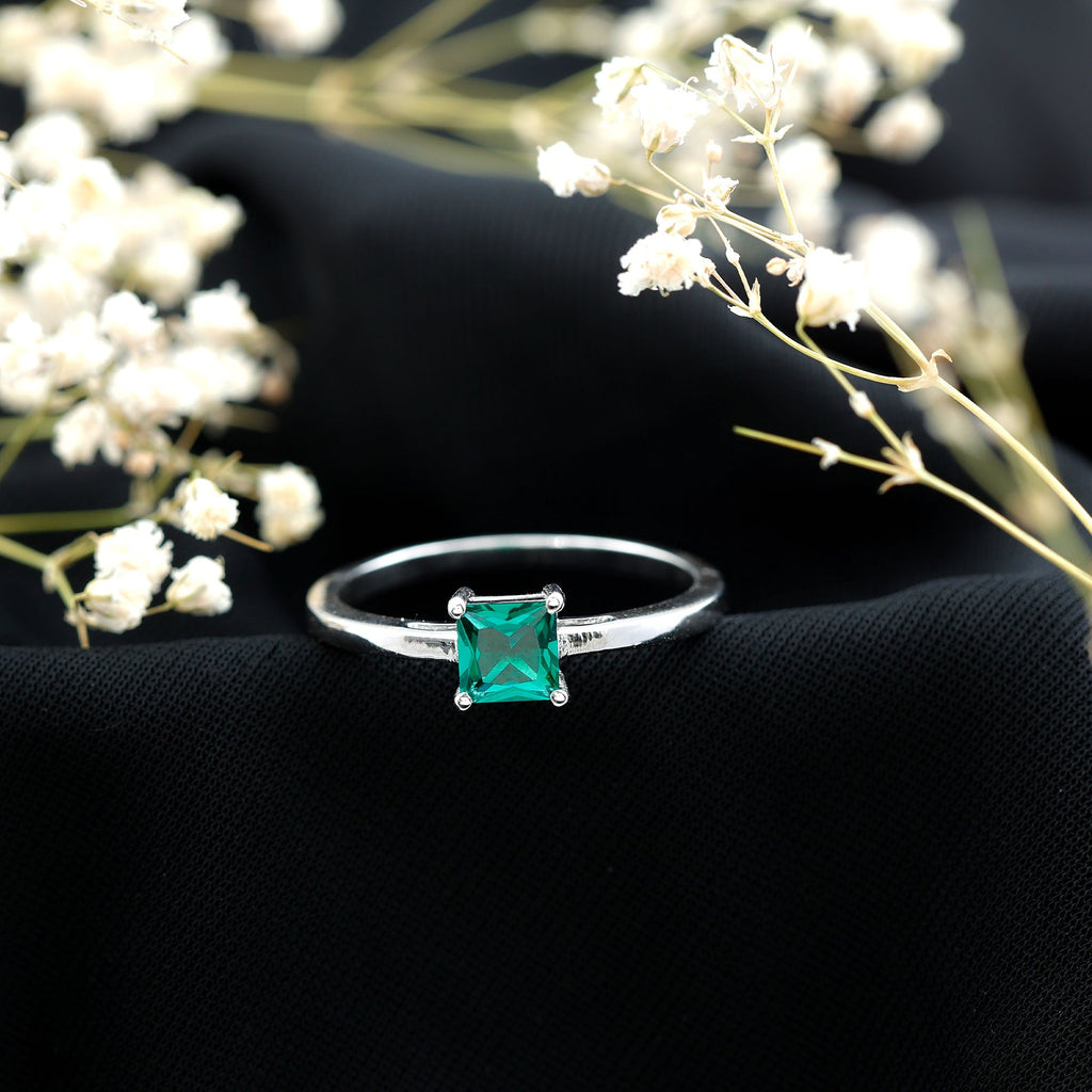 Certified Lab Grown Emerald Princess Cut Engagement Ring