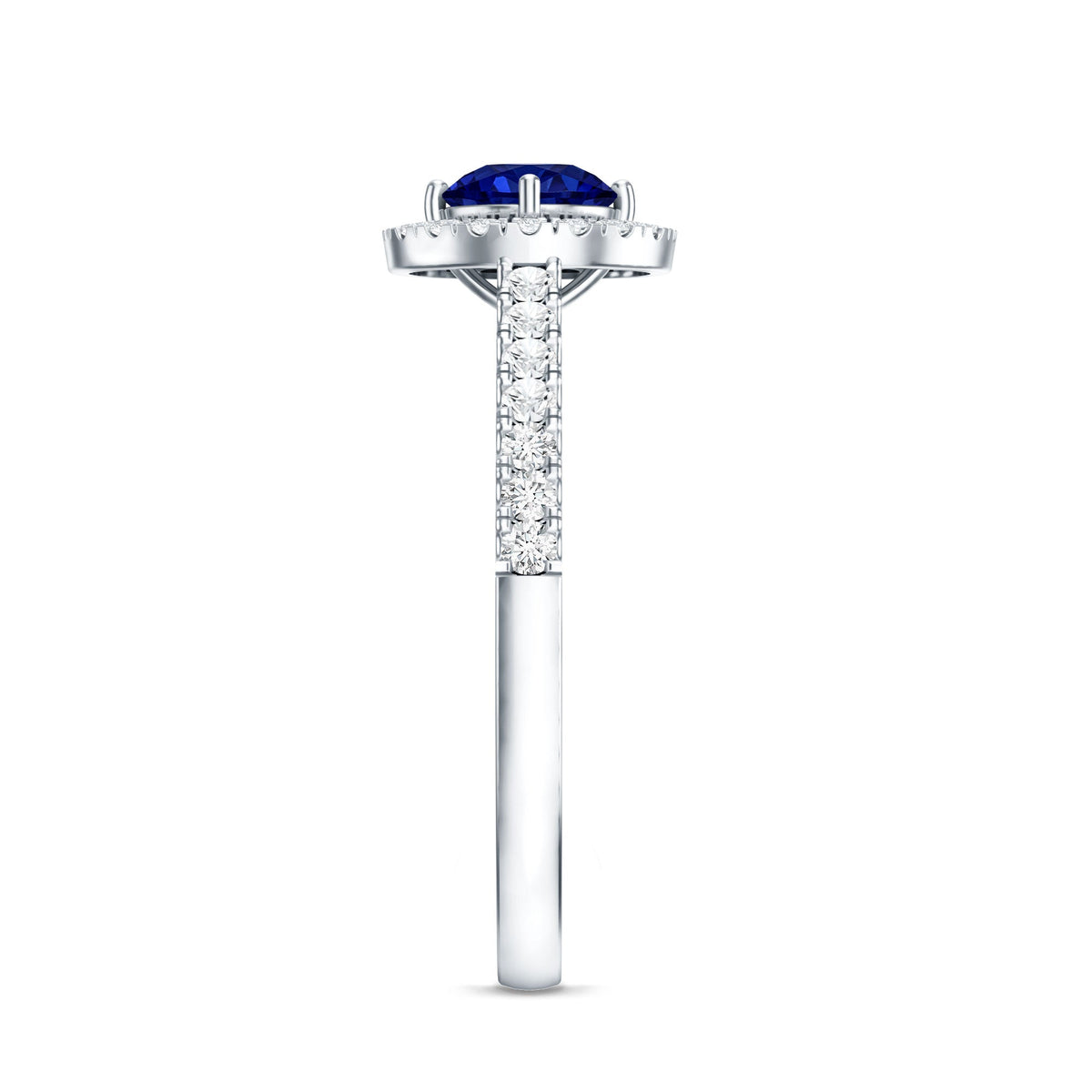 Certified 0.6 Carat Lab Grown Blue Sapphire Diamond Engagement Ring with Halo