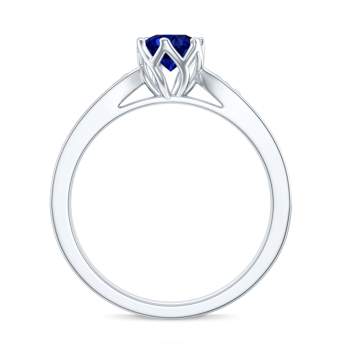 Certified Lab Created Blue Sapphire Minimal Engagement Ring with Diamond Side Stones