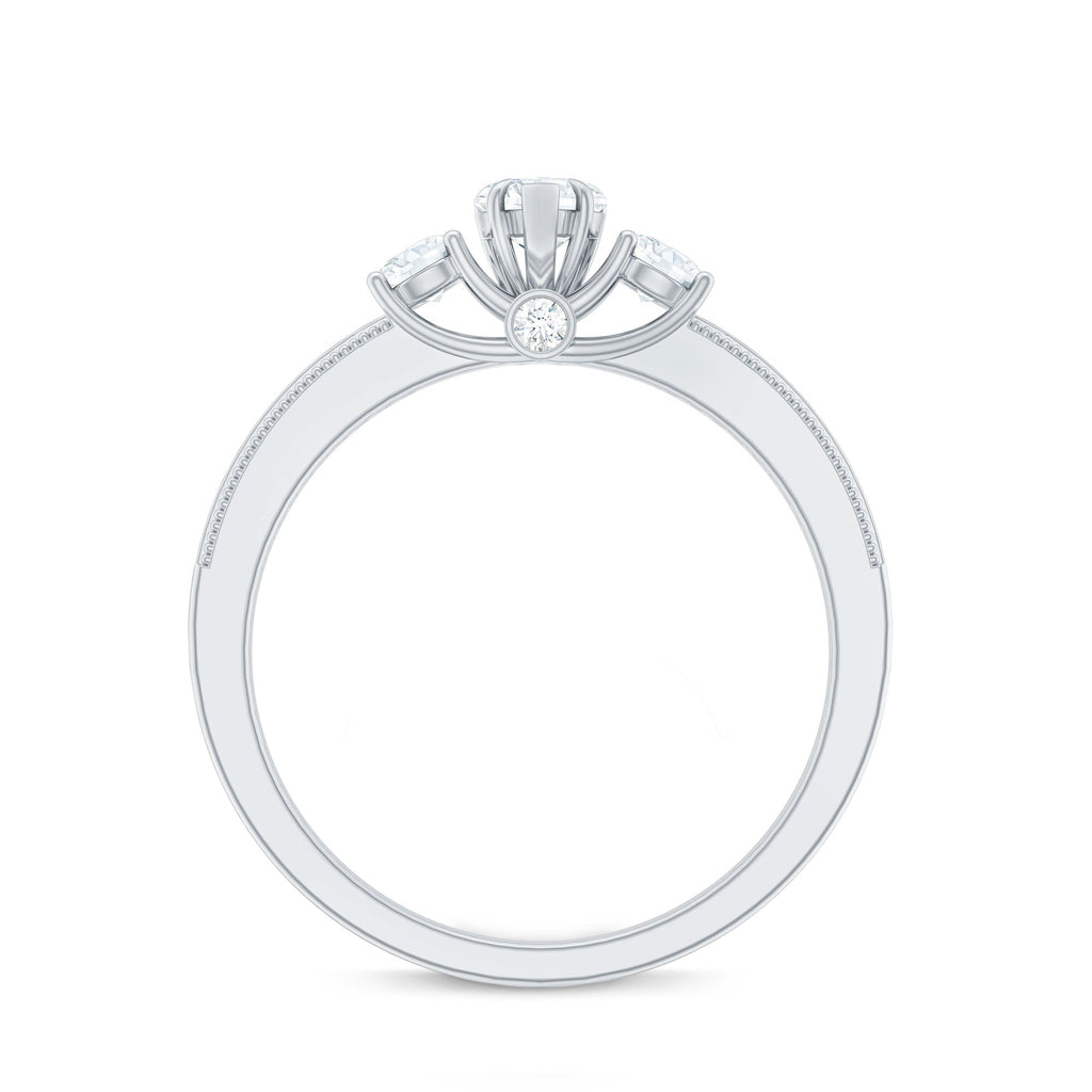 Natural Diamond Three Stone Ring with Beaded Details