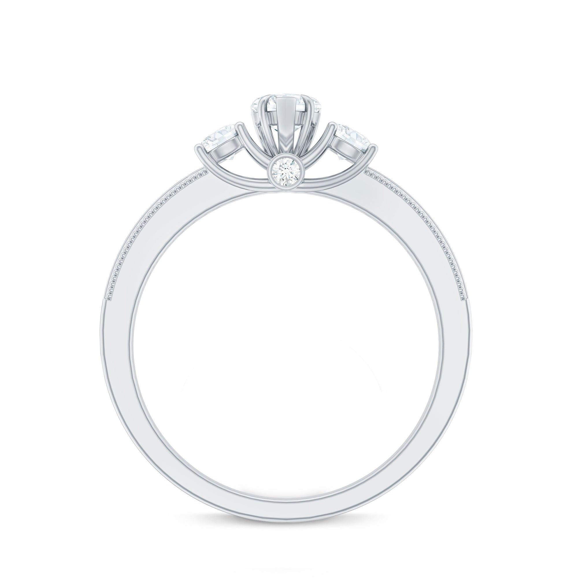 Natural Diamond Three Stone Ring with Beaded Details