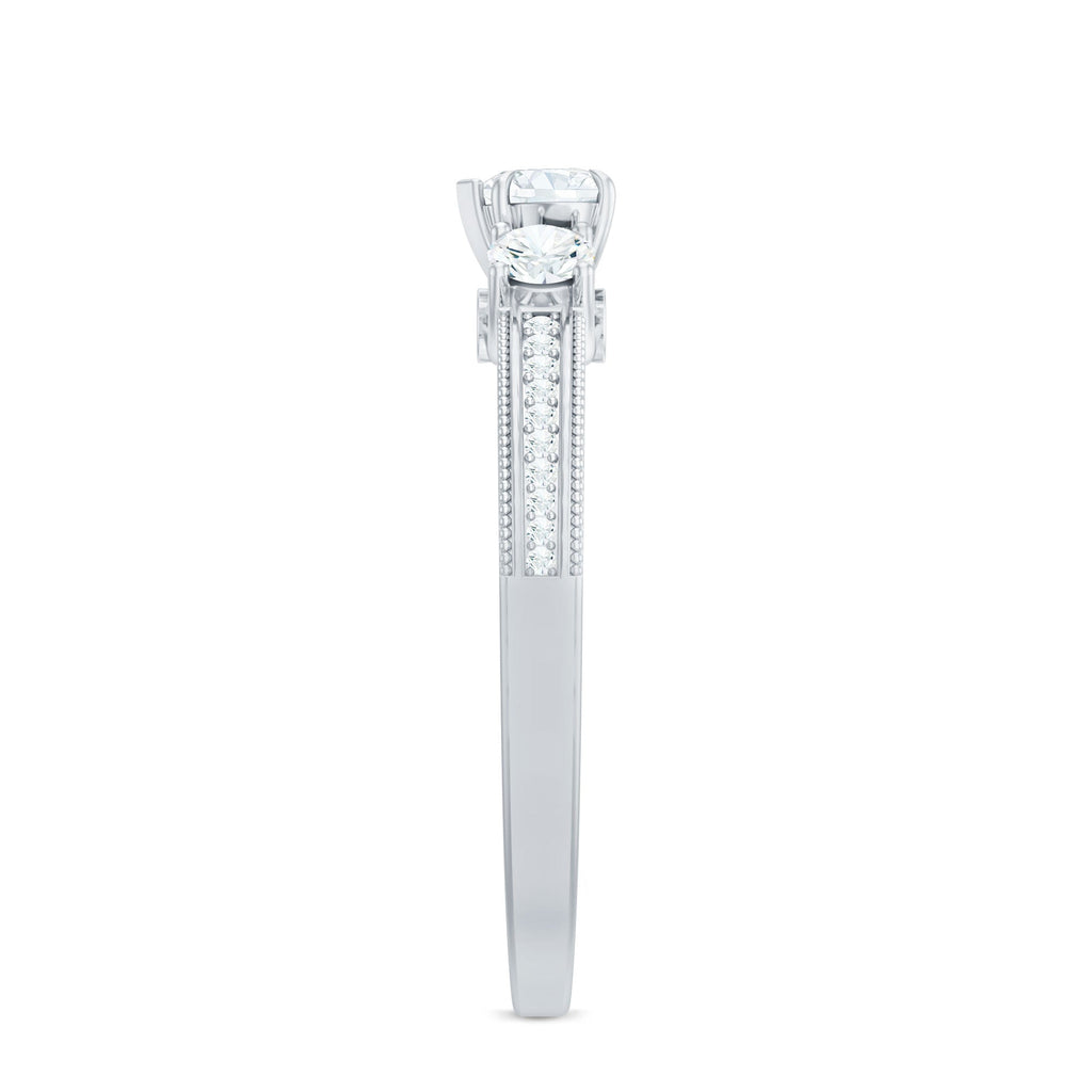 Natural Diamond Three Stone Ring with Beaded Details