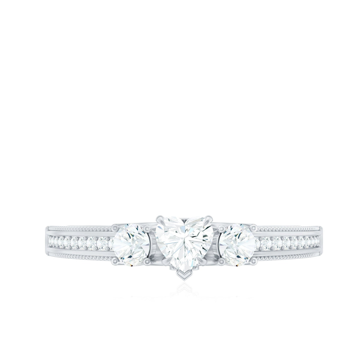 Natural Diamond Three Stone Ring with Beaded Details