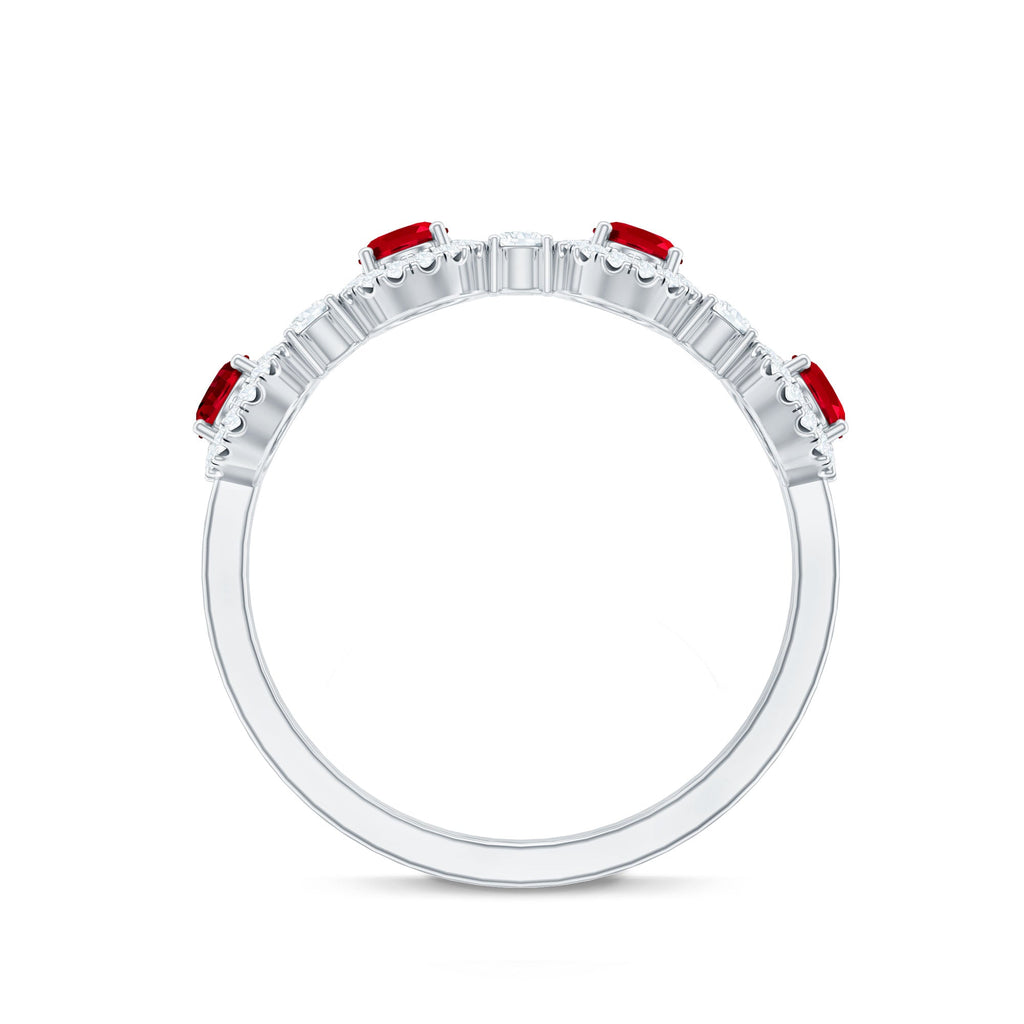 Lab Created Ruby and Diamond Wedding Band