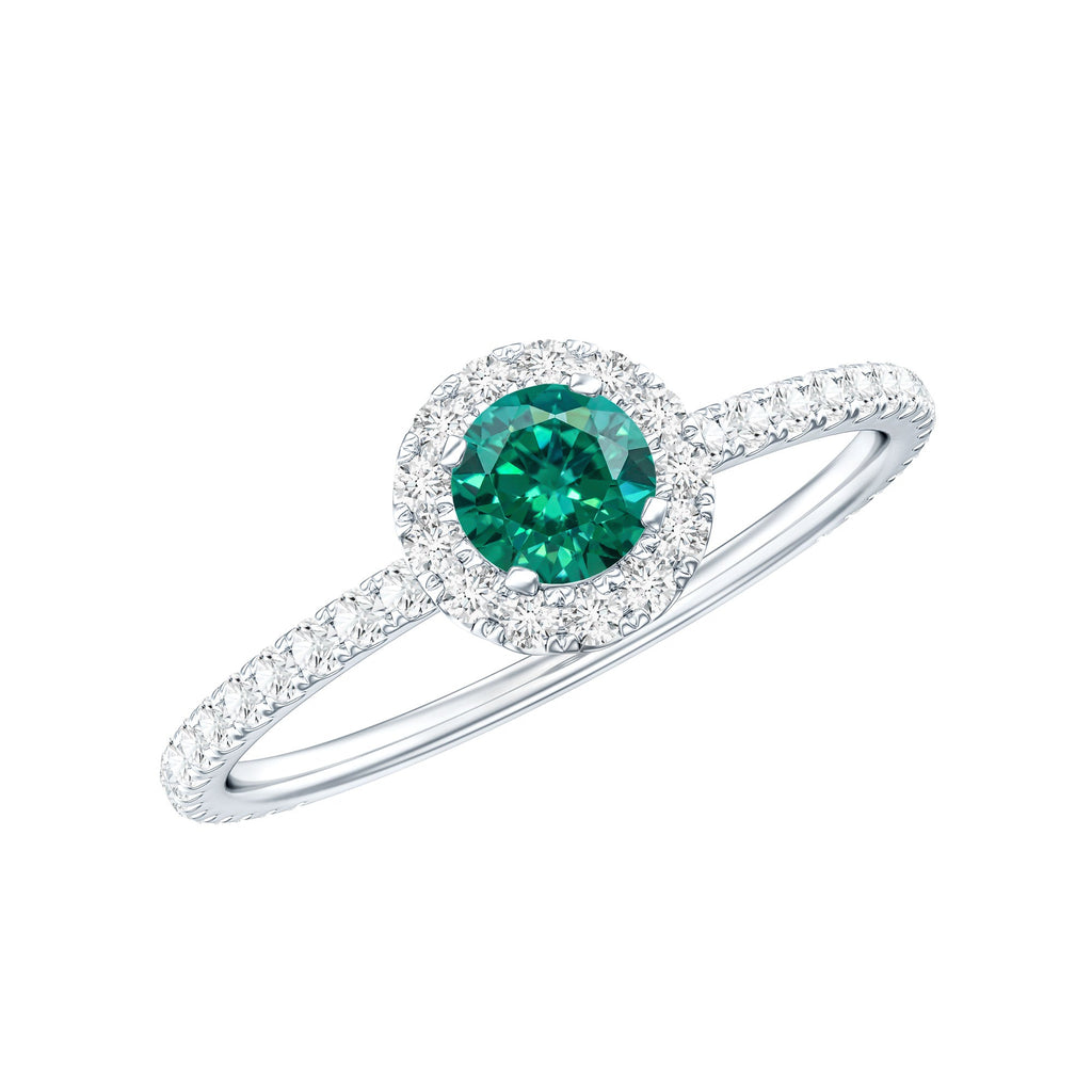 Certified Lab Grown Emerald Engagement Ring with Diamond Halo