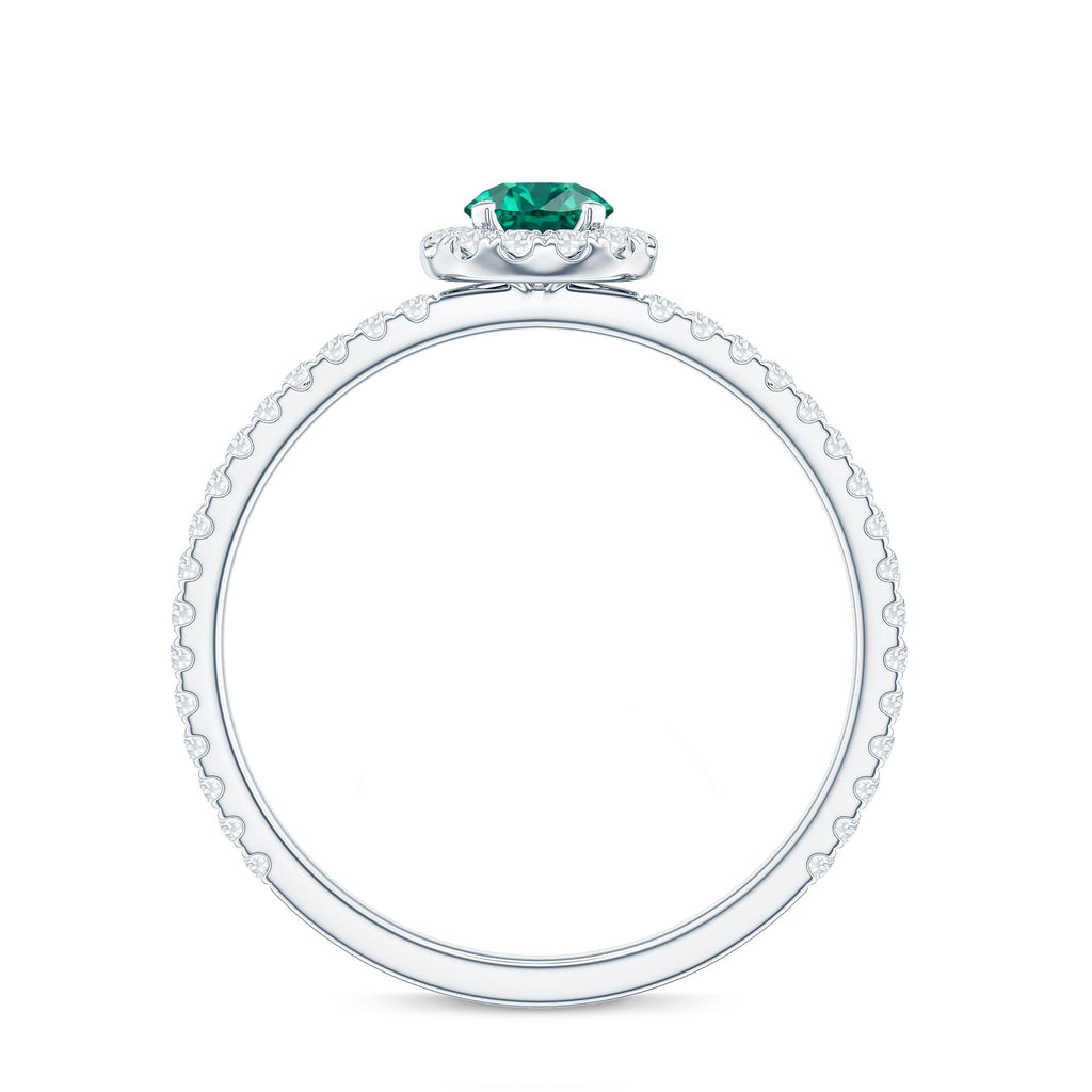 Certified Lab Grown Emerald Engagement Ring with Diamond Halo