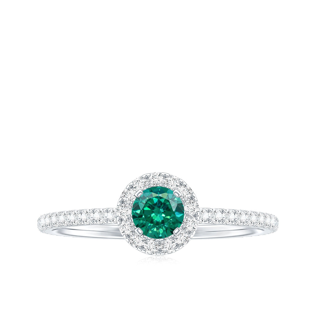 Certified Lab Grown Emerald Engagement Ring with Diamond Halo