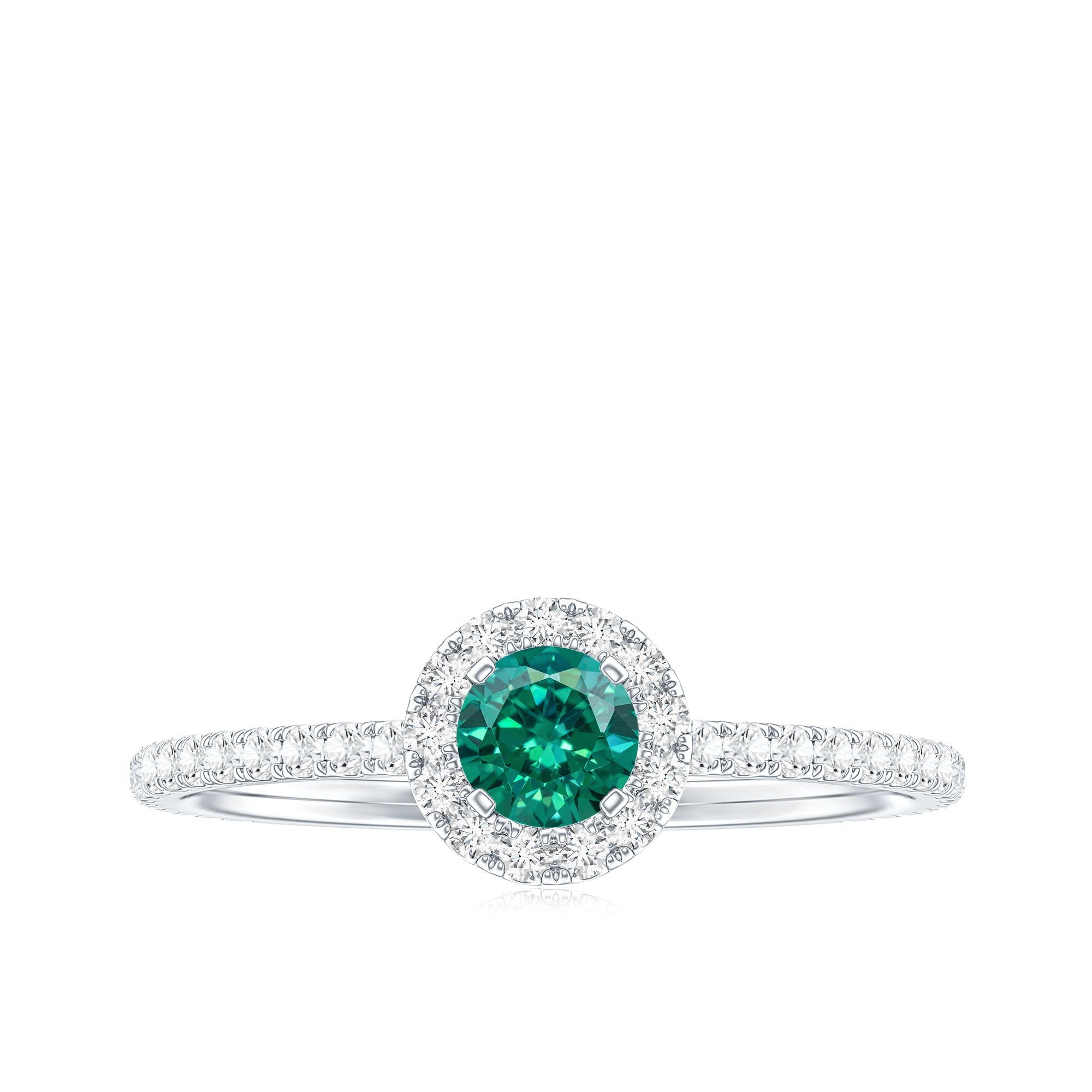 Certified Lab Grown Emerald Engagement Ring with Diamond Halo