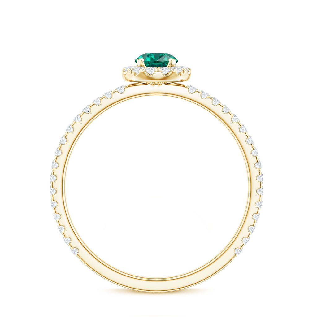 Certified Lab Grown Emerald Engagement Ring with Diamond Halo