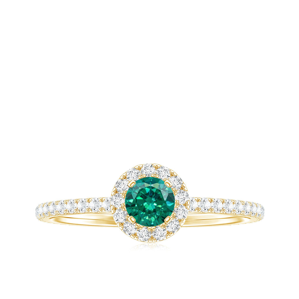 Certified Lab Grown Emerald Engagement Ring with Diamond Halo