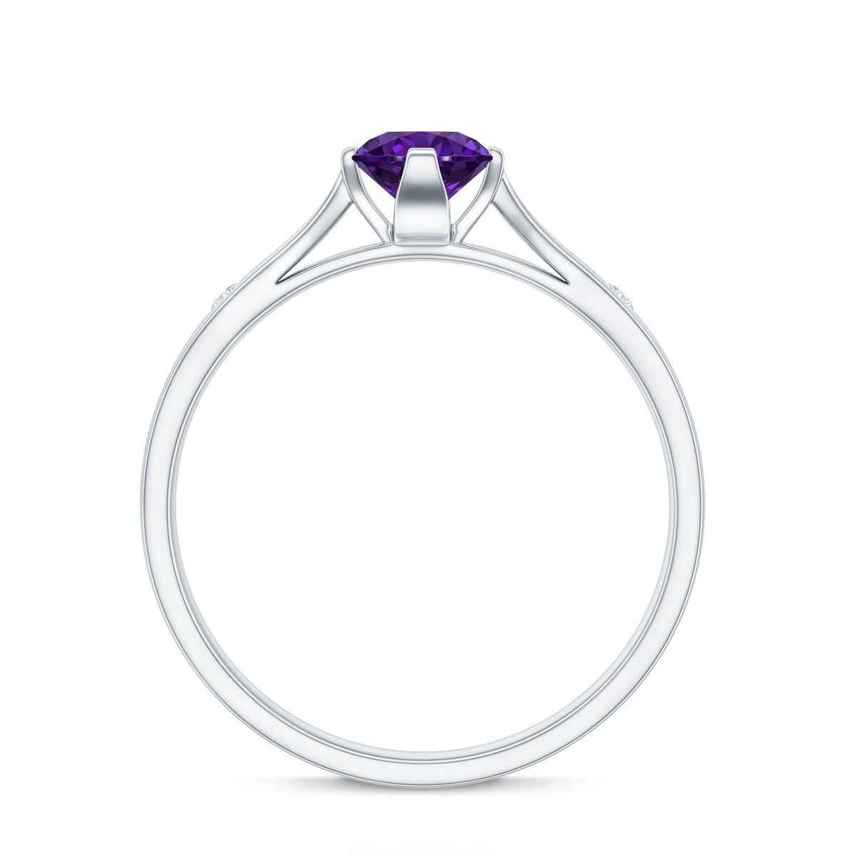 0.4 Carat Solitaire Round Shape Amethyst Ring with Diamond