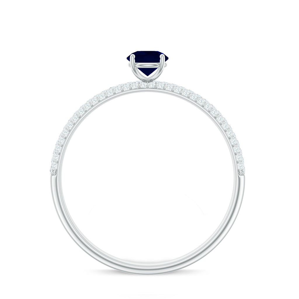 Genuine Blue Sapphire and Diamond Side Stone Engagement Ring