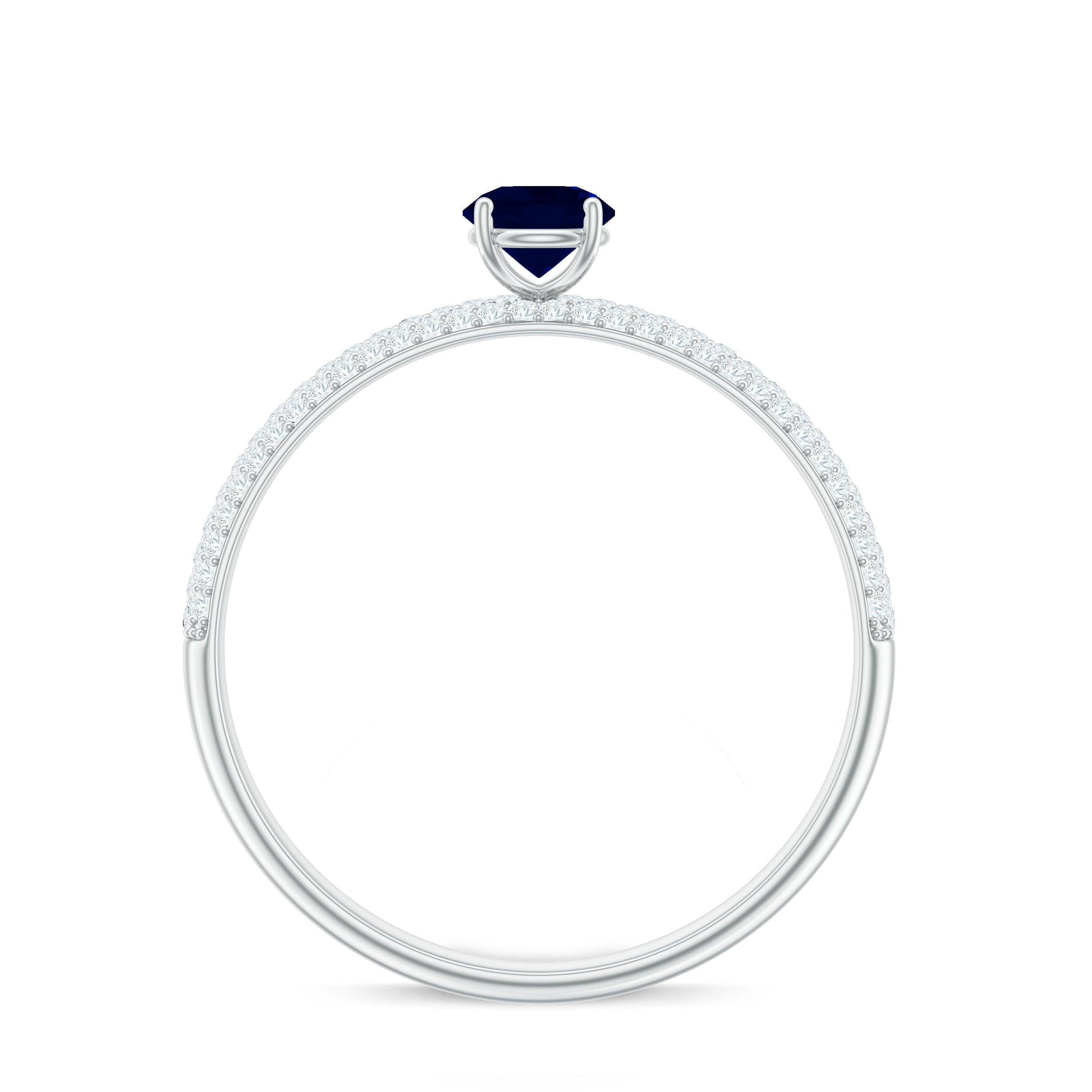 Genuine Blue Sapphire and Diamond Side Stone Engagement Ring
