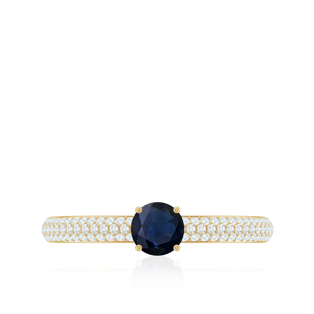 Genuine Blue Sapphire and Diamond Side Stone Engagement Ring