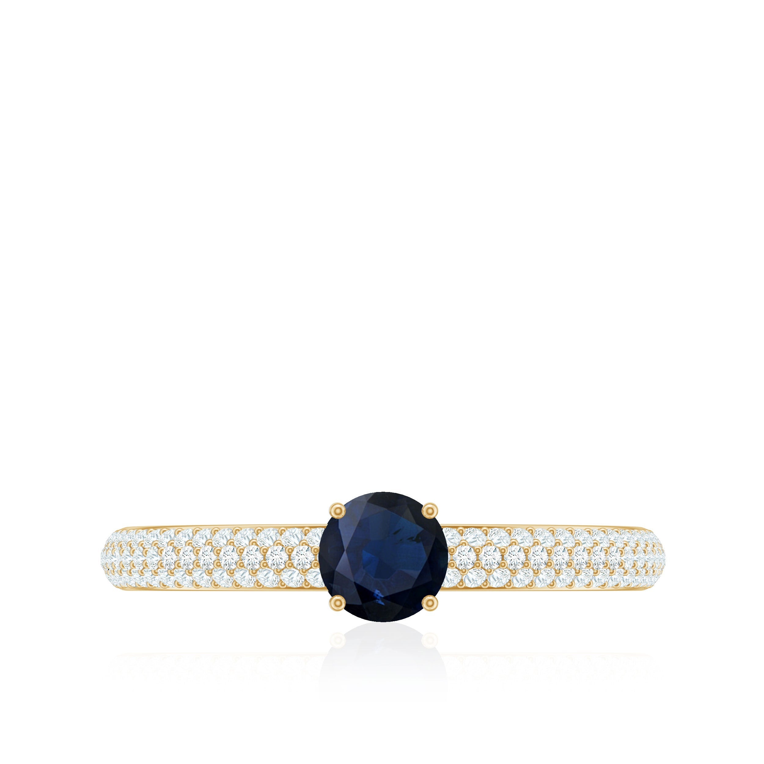 Genuine Blue Sapphire and Diamond Side Stone Engagement Ring