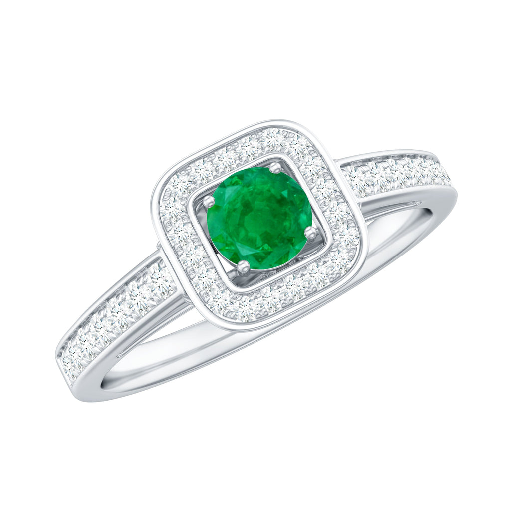 Real Half Carat Emerald Engagement Ring with Diamond Halo