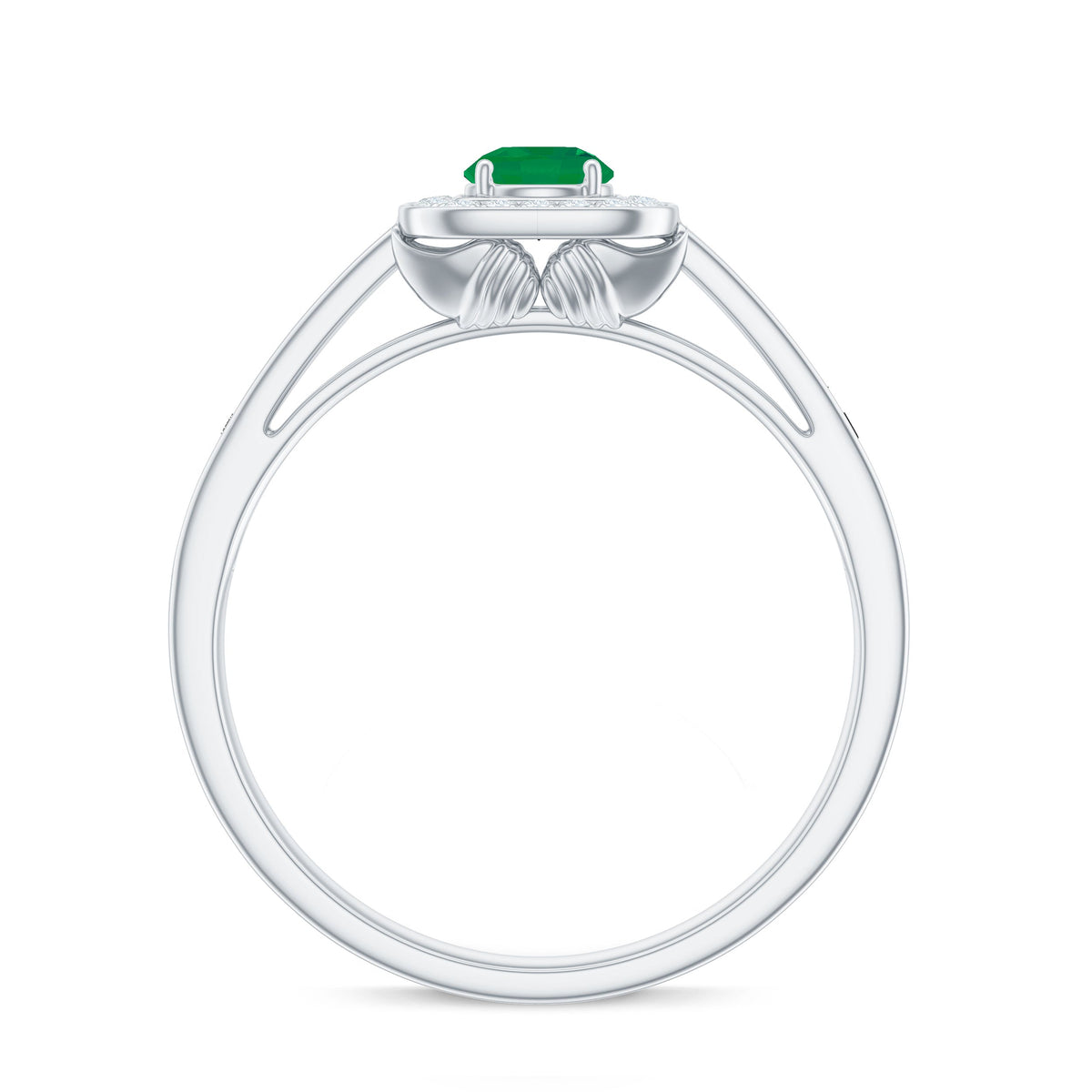Real Half Carat Emerald Engagement Ring with Diamond Halo