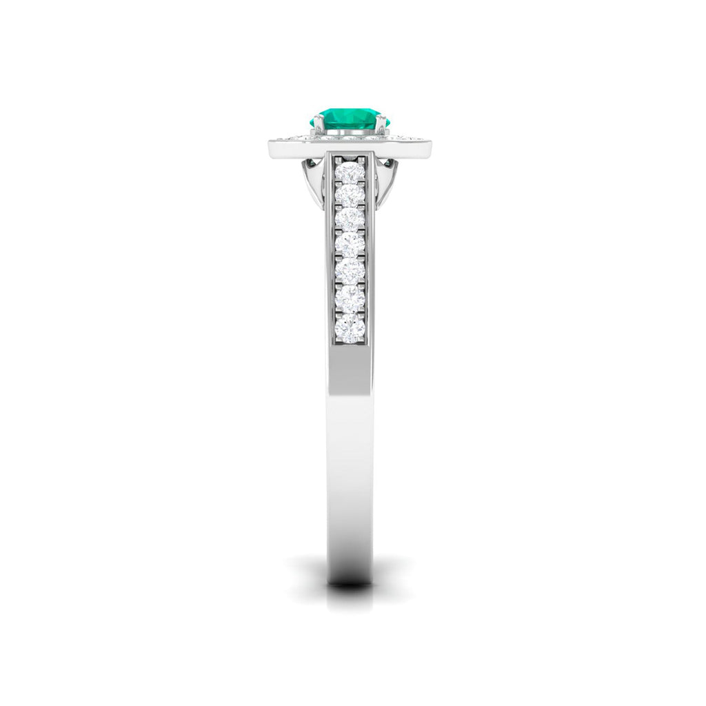 Real Half Carat Emerald Engagement Ring with Diamond Halo