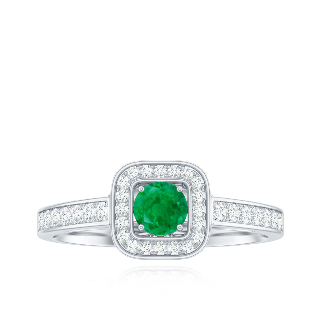 Real Half Carat Emerald Engagement Ring with Diamond Halo