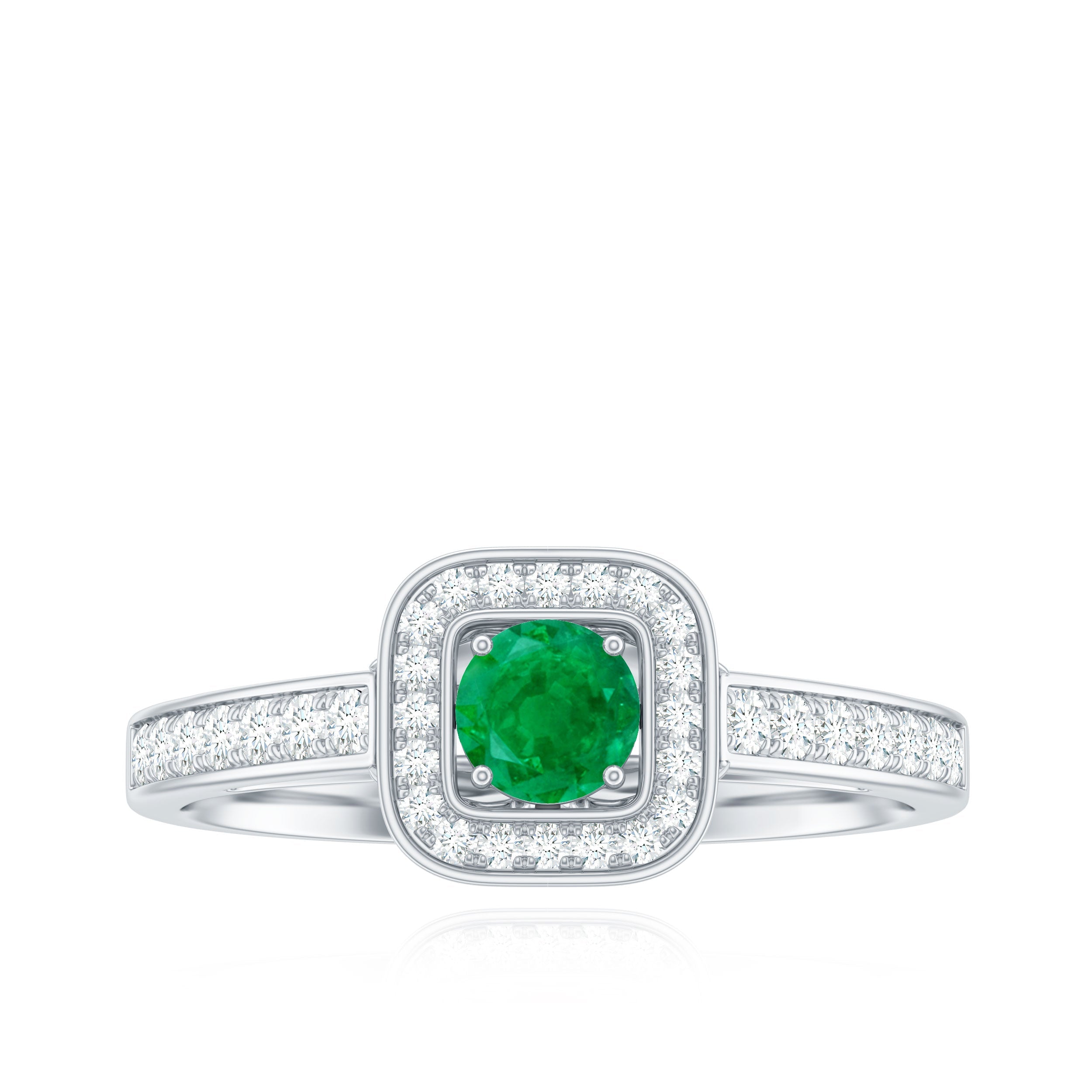 Real Half Carat Emerald Engagement Ring with Diamond Halo