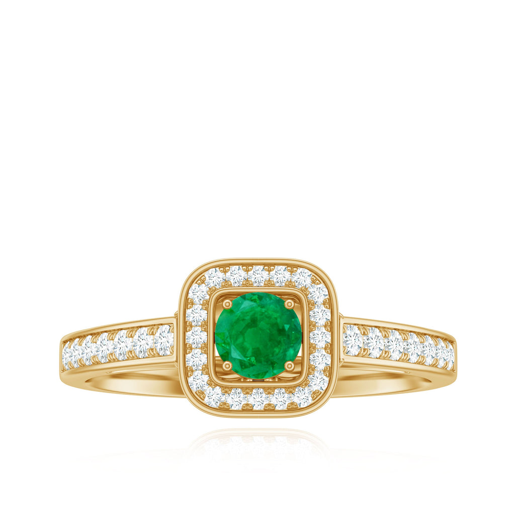Real Half Carat Emerald Engagement Ring with Diamond Halo