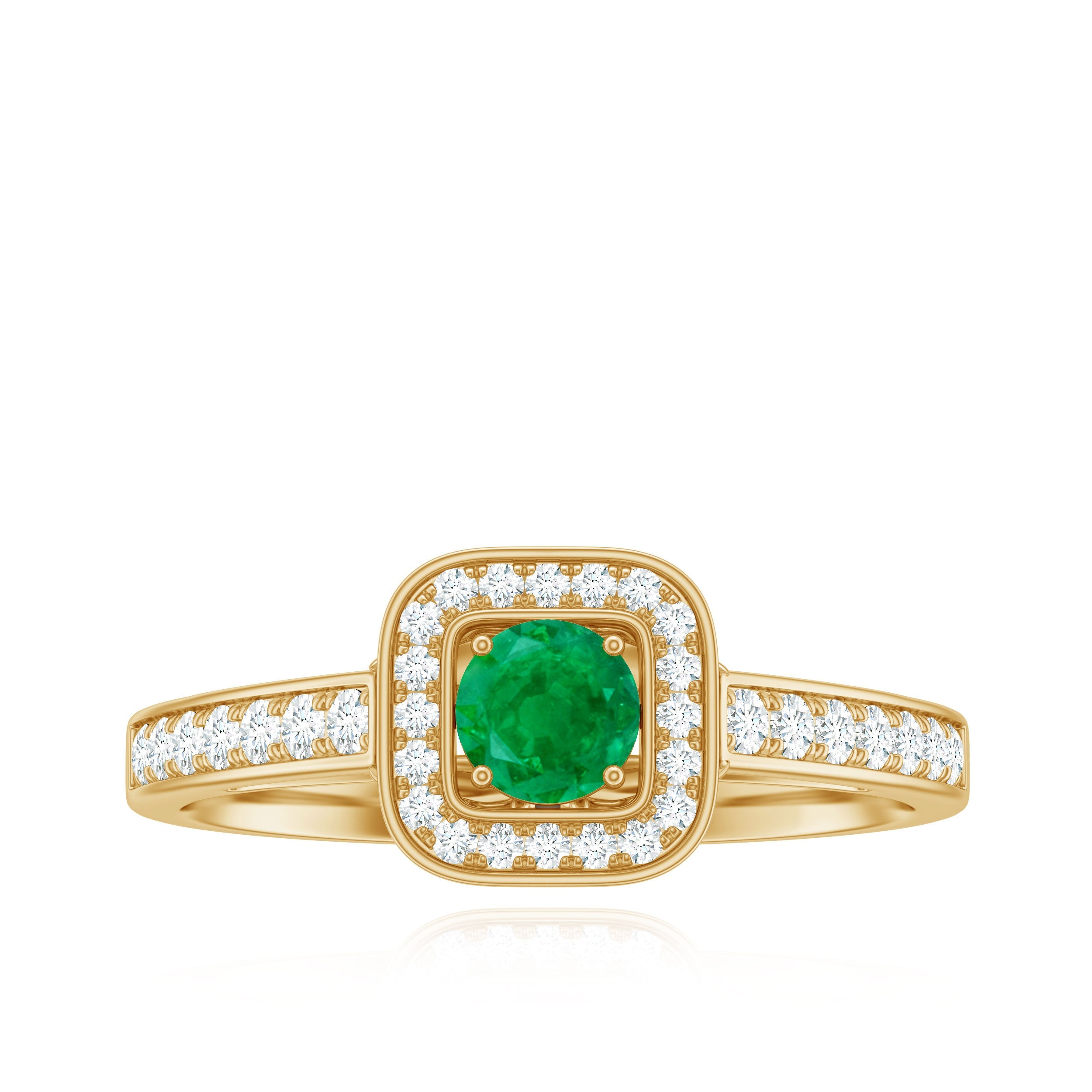 Real Half Carat Emerald Engagement Ring with Diamond Halo