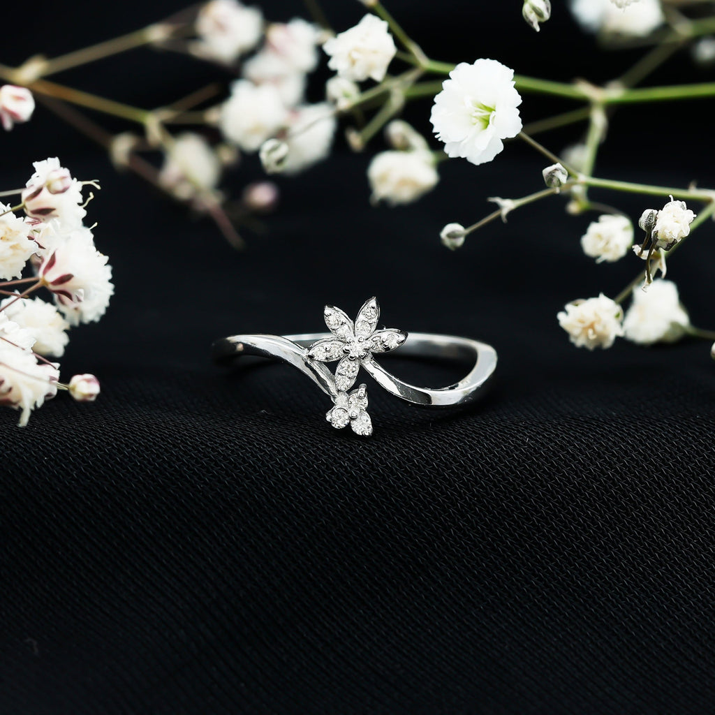 Diamond Floral Ring with Curved Shank