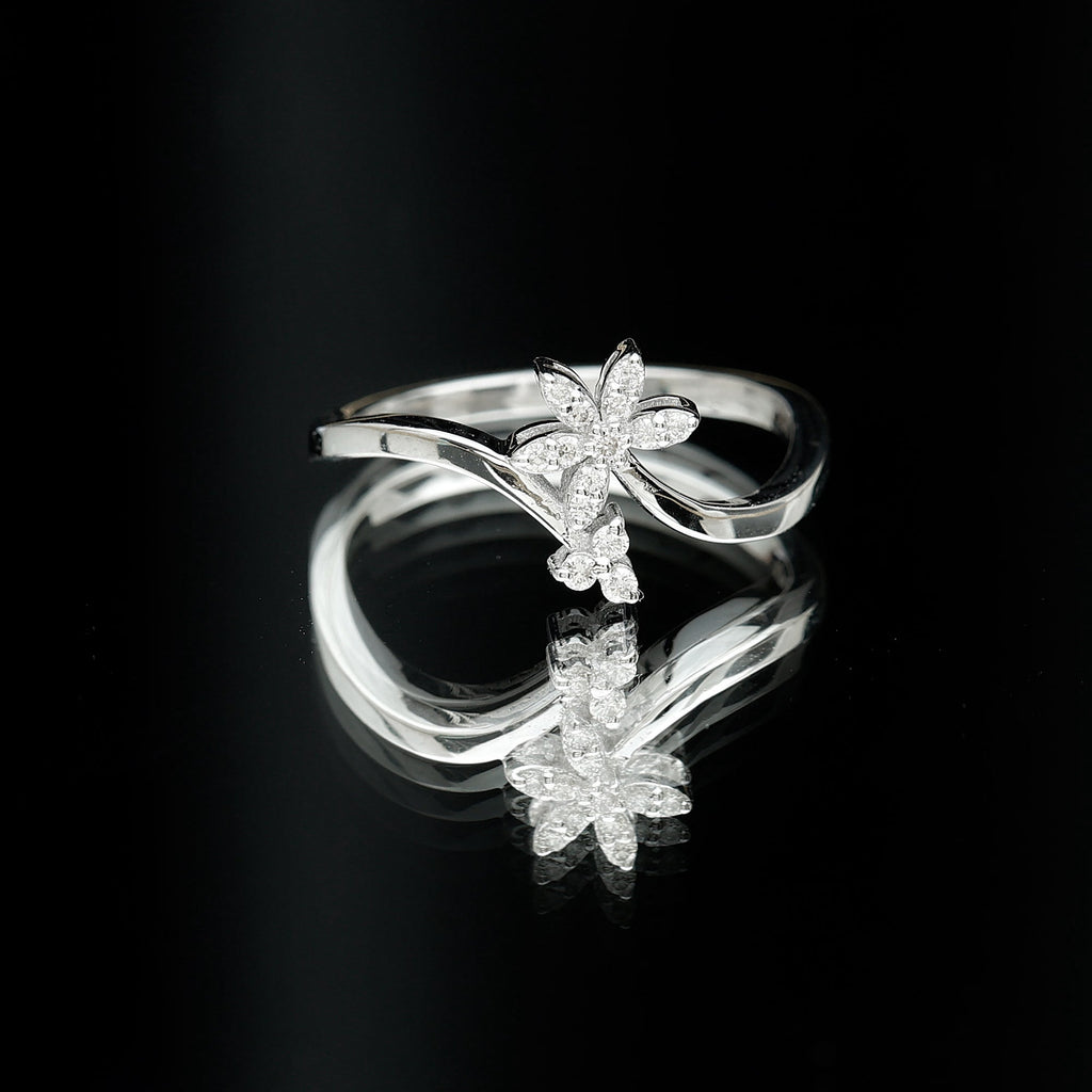 Diamond Floral Ring with Curved Shank