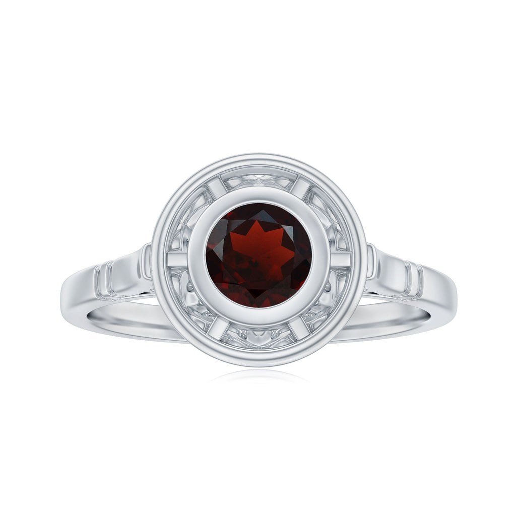 Vintage Looking Garnet Engagement Ring in Bezel Setting