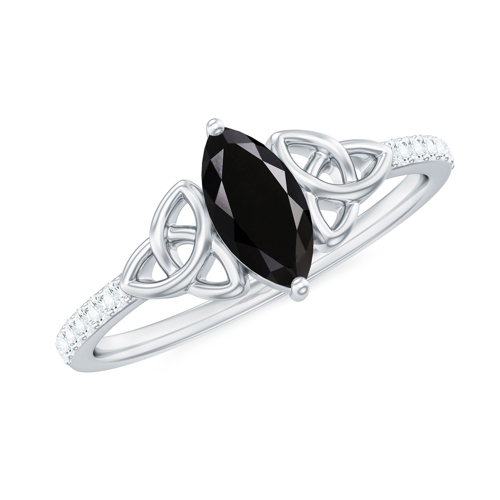 0.8 Carat Lab Grown Black and White Diamond Marquise Engagement Ring with Celtic Knot