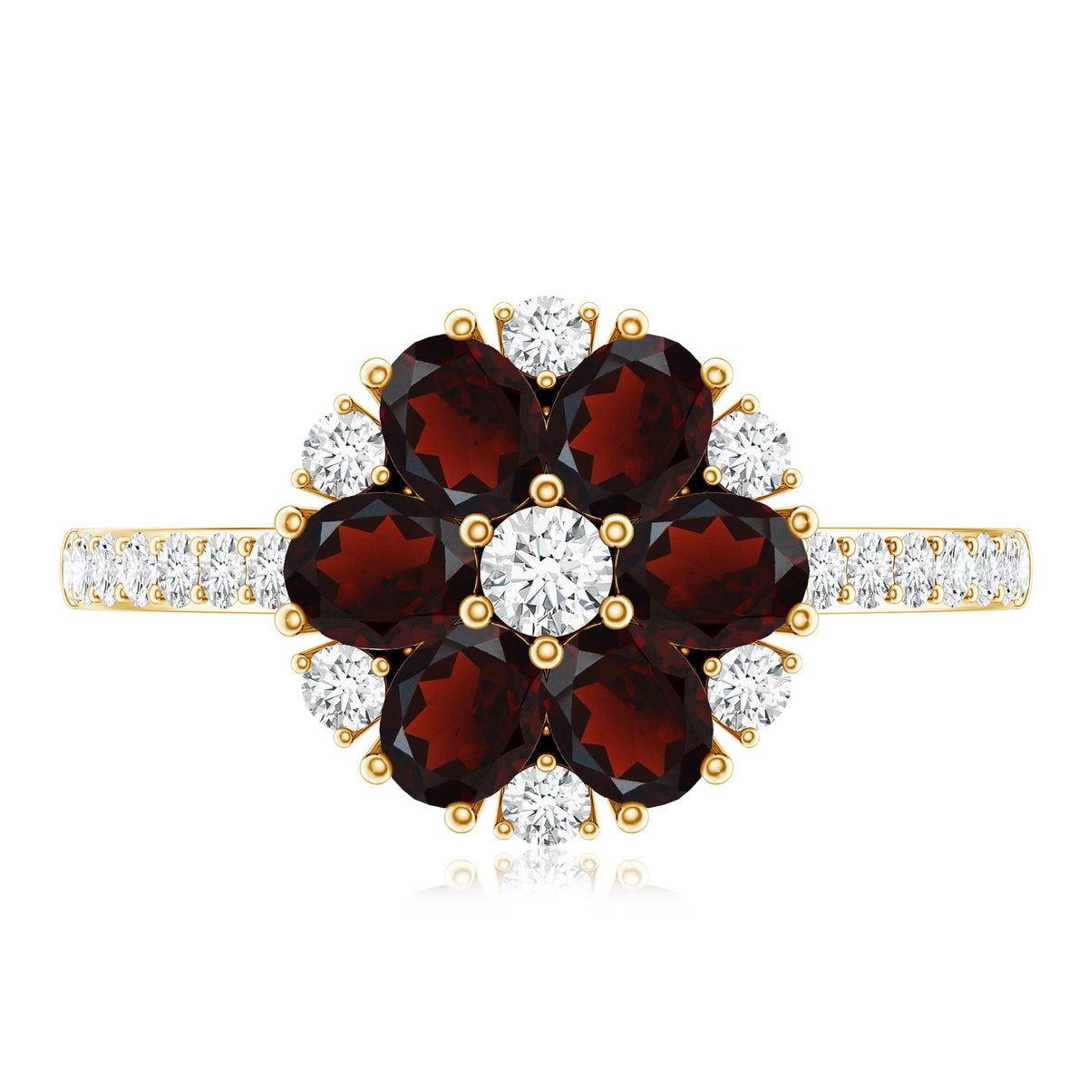 Natural Garnet Flower Engagement Ring with Diamond