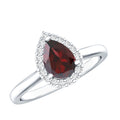 Classic Garnet Teardrop Engagement Ring with Diamond Halo