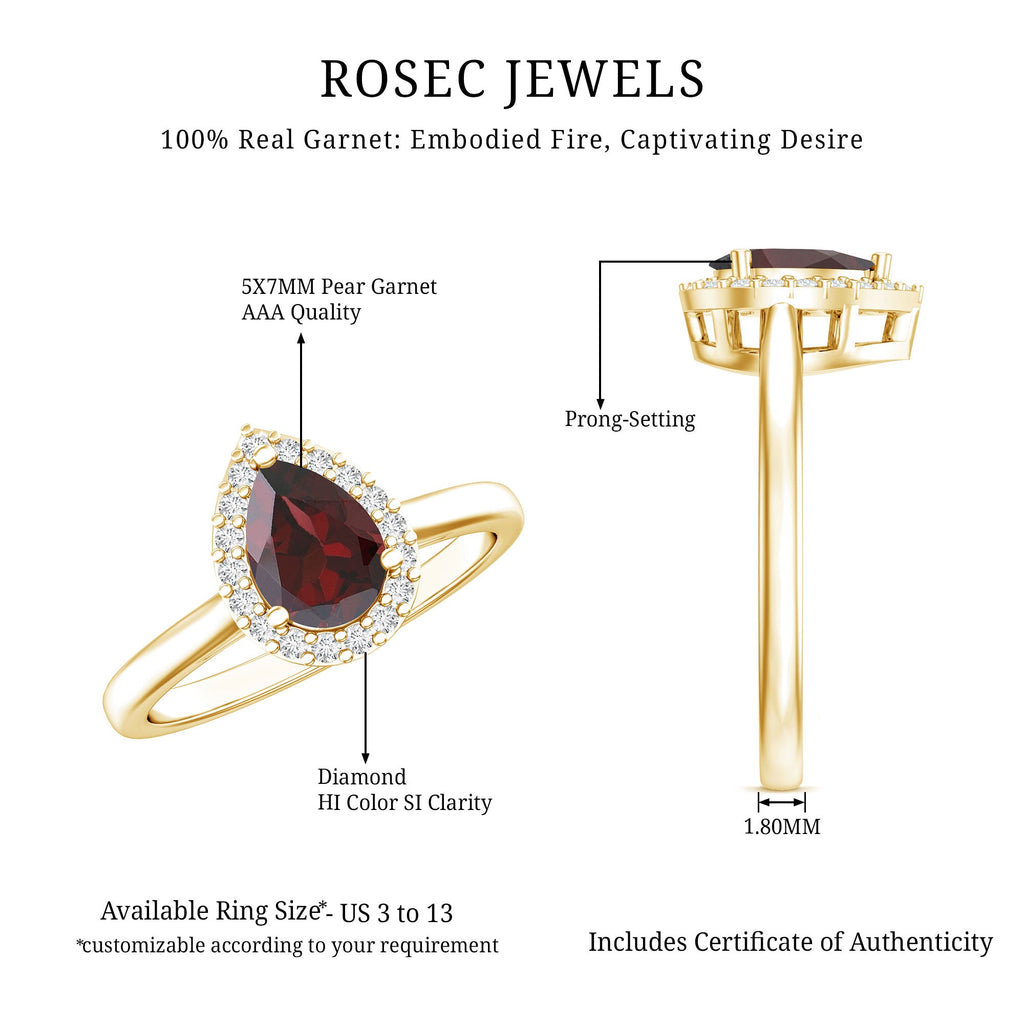 Classic Garnet Teardrop Engagement Ring with Diamond Halo