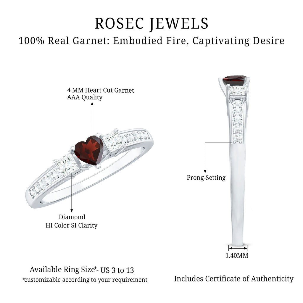 Natural Garnet Heart Shaped Promise Ring with Diamond